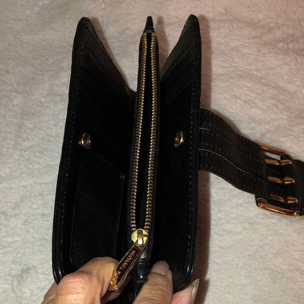 Michael Kors Black Leather Buckle Clutch Wallet with Gold Hardware - Picture 10 of 11